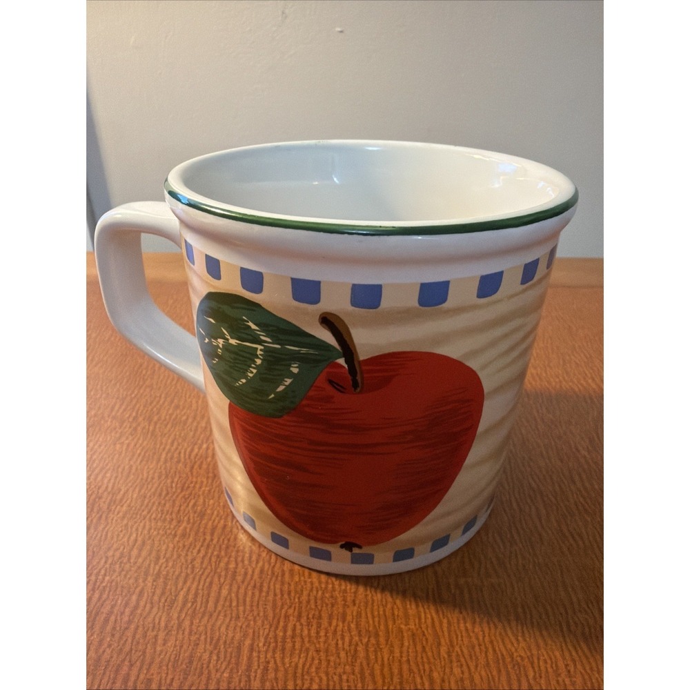 Vtg Tienshan Stoneware Red Apple Coffee Mug